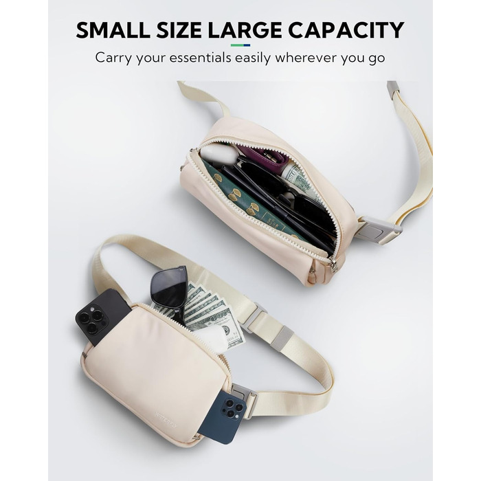 WATERFLY Поясна сумка на пояс для чоловіків та жінок: Стильна нагрудна сумка для спорту та моди, водонепроникна, маленька сумка на стегно для активного відпочинку, подорожей, походів, фестивалів (Бежева)
