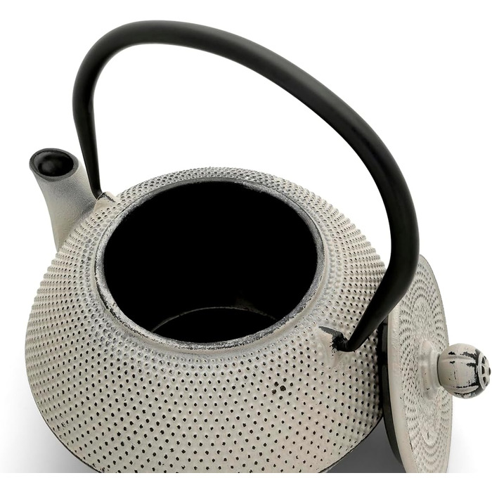 Bredemeijer Blue Flat Asia Teapot 1.1 Liter Cast Iron - Asia Cast Pot with Stainless Steel Tea Filter Strainer (1100ml, Black)