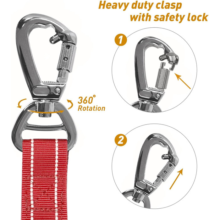 Тактична повідок для собак AUBELL, міцна, світловідбиваюча, без натягу, банджі-повідок для середніх та великих собак, з м'якою ручкою, авто-ремнем безпеки, обертання на 360°, зелена (M-L, червона)
