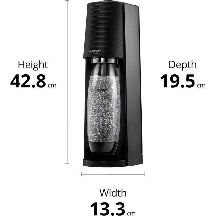 SodaStream TERRA: Газова вода вдома - Стандартний набір з CO2 балончиком та пляшкою 1л, чорний