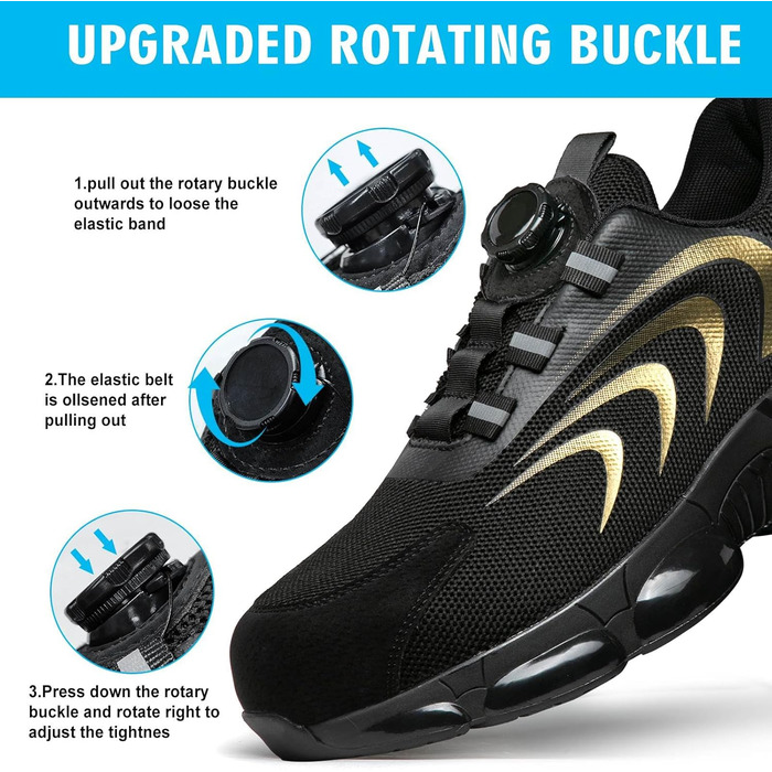 Черевики безпеки для чоловіків та жінок, легкі та дихаючі з повітряною подушкою, 40 EU