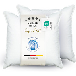 ZOLLNER 2-Pack Deluxe Down Pillow Set - Made in Germany – Suitable for Allergy Sufferers – Cover made of high-quality Mako Cotton - washable up to 60°C - 40x40 cm - Hotel Quality 40 x 40 cm 2-Pack