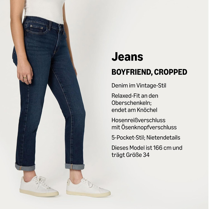 Джинси жіночі Amazon Essentials Boyfriend Crop, середньої посадки, еластичні, темно-сині (44)