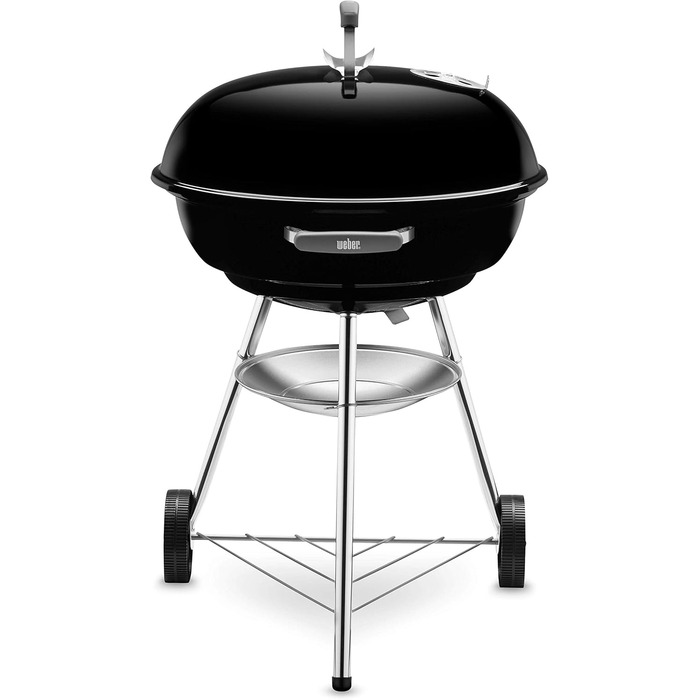 Вугільний гриль Weber Compact Kettle 57 см, порцелянове емалювання, кришка і котел, тринога з колесами, хромована решітка, чорний