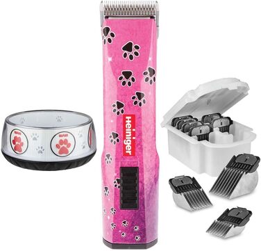 Набір для стрижки собак EHASO HEINIGER Profi Saphir: акумуляторна машинка, насадки, миска (рожевий)