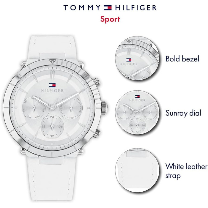 Годинник Tommy Hilfiger для жінок з білим шкіряним ремінцем, кварцовий, модель 1782352