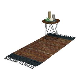 Relaxdays Leather and Cotton Patchwork Rug