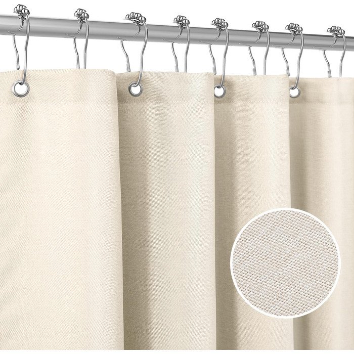 Штора для ванної кімнати льон з металевими кільцями, бежева 182x182 см - Водонепроникний текстильний комплект для ванни