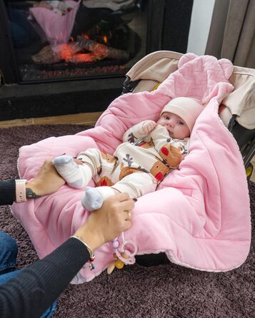 Універсальна дитяча ковдра Bo DANKA для автокрісла, коляски та Maxi Cosi, 80x80 см, з капюшоном і липучкою, для новонароджених, всесезонна, рожева