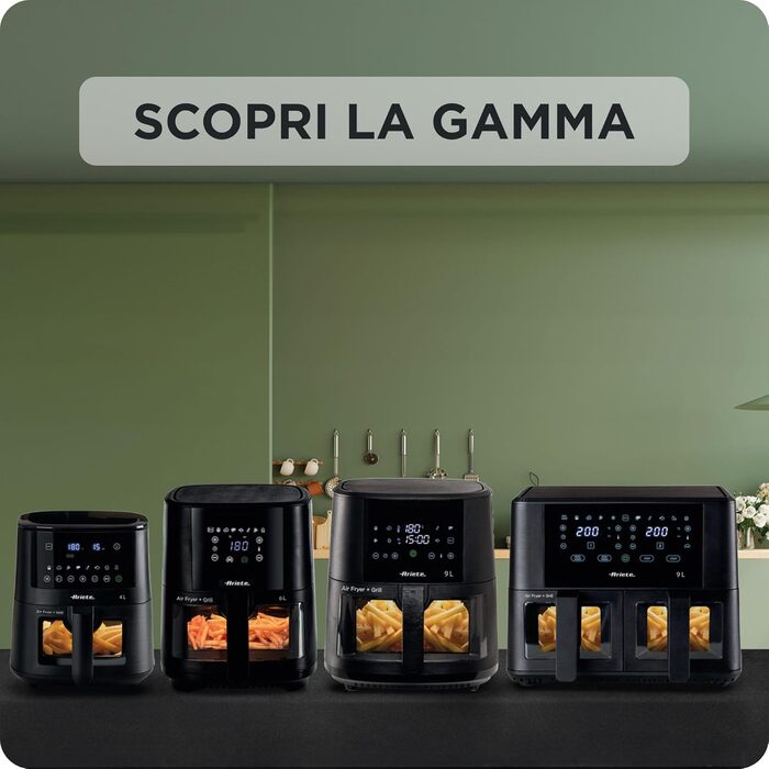 Фритюрниця аероном 4L Ariete 4633, 1400 Вт, 9 програм, Shake & Grill, до 200°C, чорний