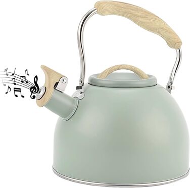 Чайник-заварник Flintronic з нержавіючої сталі, 3л, з дерев'яною ручкою, для всіх плит, чайник-заварник для чаю та кави (зелений)