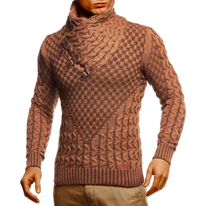 Чоловічий в'язаний светр Leif Nelson з коміром-стійкою, теплий зимовий пуловер, regular fit, для повсякденного та ділового стилю, доступний у різних розмірах та кольорах (5XL, Camel)