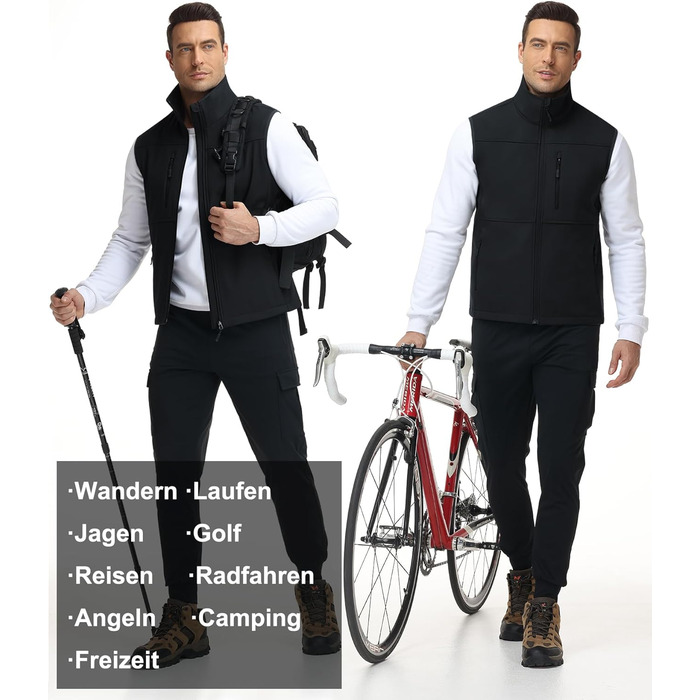 Чоловіча куртка Weste Outdoor з софтшелла, водонепроникна та вітронепроникна, з флісовою підкладкою, для хайкінгу та активного відпочинку (S, Чорний)