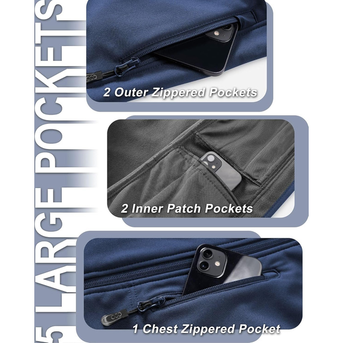 Жіночий софтшеллова жилетка 33000ft з капюшоном та флісовою підкладкою, водонепроникна та вітрозахисна, з 5 кишенями для їзди на конях, бігу та походів (4XL, Синій)