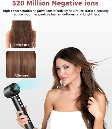 Airstyler 5 в 1: Фен-щітка з іонізацією, 5 насадок, 20 м/с, 110 000 об/хв, легкий (340г), чорний