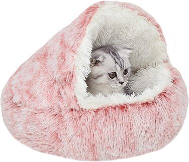 YUDANSI Cat Bed, 40cm Covered Dog Bed Cat Cave Bed Donut for Kittens Puppies, Plush Faux Fur Nest Fluffy Dog Bed Round Dog Cushion Dog Sofa Cat Bed for Cats and Small Dogs (Pink-50cm)