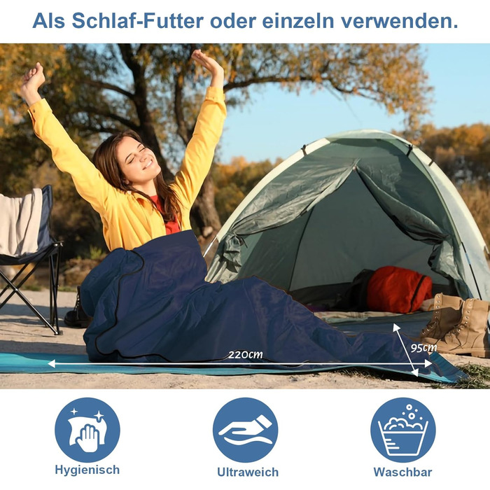 Спальний мішок туристичний 2в1, мікрофібра, 220x95 см, для кемпінгу, хостелів, гірських притулків, зелений/темно-синій