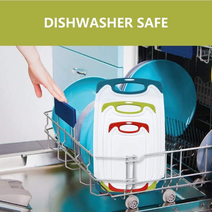 Набір з 3 дерев'яних обробних дощок SKERITO для кухні (синій, зелений, червоний) з антиковзкими ручками та жолобками для соку