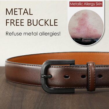 Чоловічий шкіряний ремінь VONMELLI без металу, TSA-сертифікований, для джинсів, з гіпоалергенною застібкою, розмір пояса 48-52