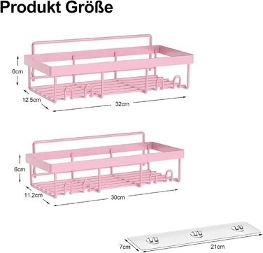 WwuHua Shower Shelf No Drilling, 2 Pack Shower Shelf, Shower Shelf for Hanging with 4 Hooks, Shampoo Holder for Shower, Bathroom Organizer for Shampoo and Shower Gel, Pink