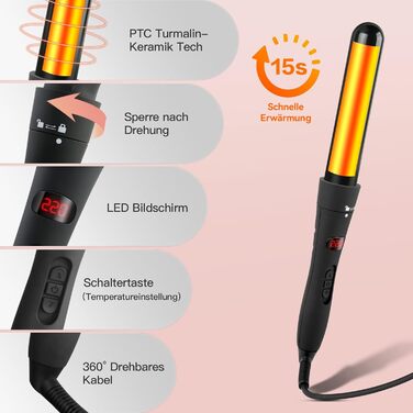 Набір для створення локонів 5 в 1 з насадками, кермаміка-турмалін, плойка-щітка, LED дисплей, для всіх типів волосся