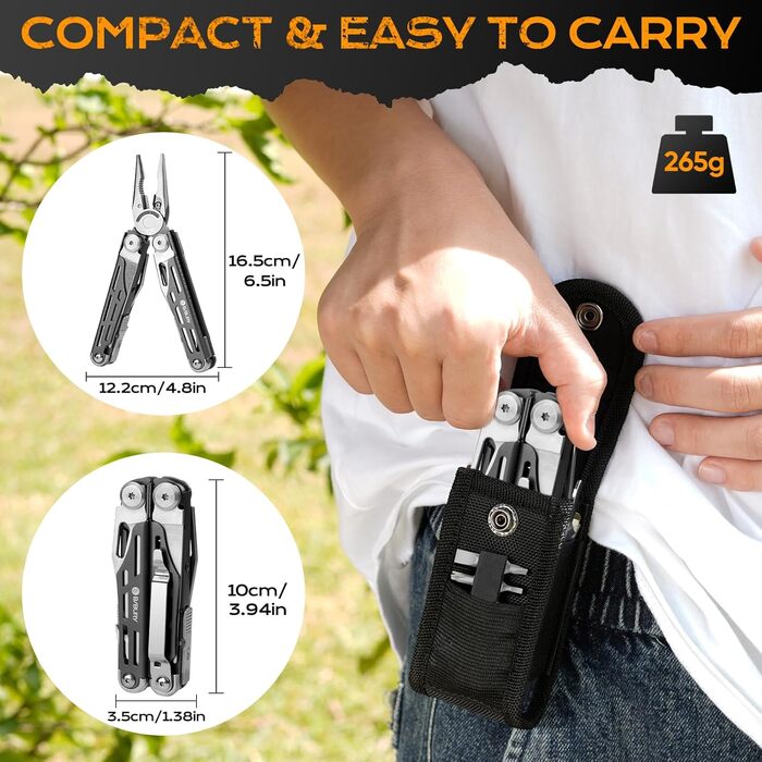 Мультитул BIBURY 19 в 1 з нержавіючої сталі: мультиінструмент з плоскогубцями, ножем, ножицями, викрутками. Ідеальний подарунок для чоловіків для відпочинку на природі, кемпінгу та ремонту.