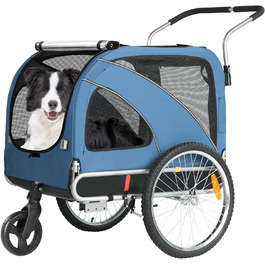 Причіп для собак XL для велосипеда та візка 2-в-1 з гальмом та світловідбивачами, міцний матеріал 600D Oxford, вантажопідйомність до 40 кг (Блакитний)