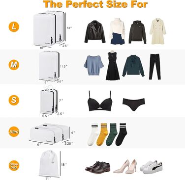 Органайзер для валізи 8 шт. Набір упакувальних сумок для подорожей, косметичка (білий)