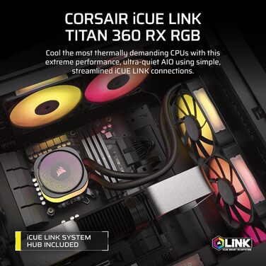 Система водяного охолодження Corsair iCUE LINK Titan 240 RX RGB для CPU (240 мм) - 2 вентилятори RX120 RGB, сумісна з Intel LGA 1851/1700, AMD AM5/AM4, хаб iCUE LINK, чорний колір