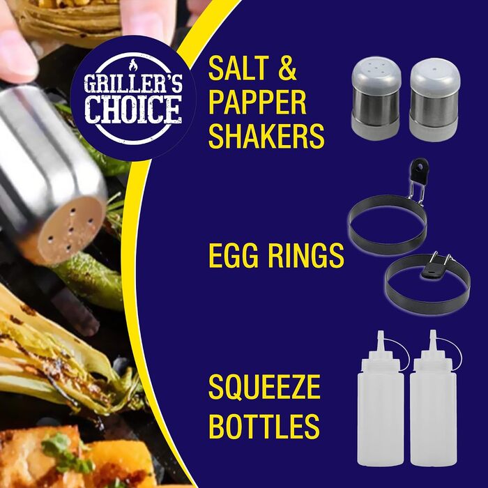 Набір аксесуарів для гриля Grillers Choice з нержавіючої сталі, професійний комплект інструментів для хібачі та барбекю, 32 предмети