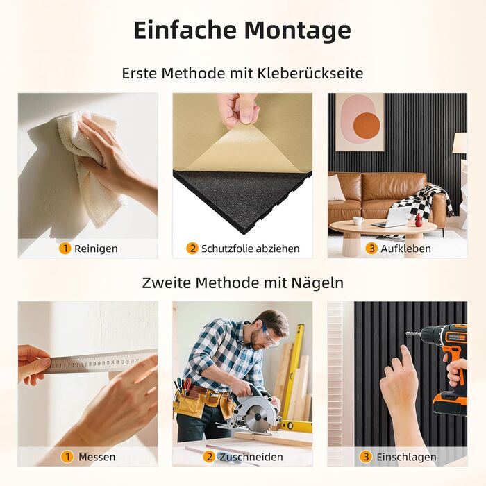 Акустичні стінні панелі JAMELO з шпона горіха, самоклейні 3D панелі для стін та стелі, 10 шт (30x15x1.2 см), колір темний горіх