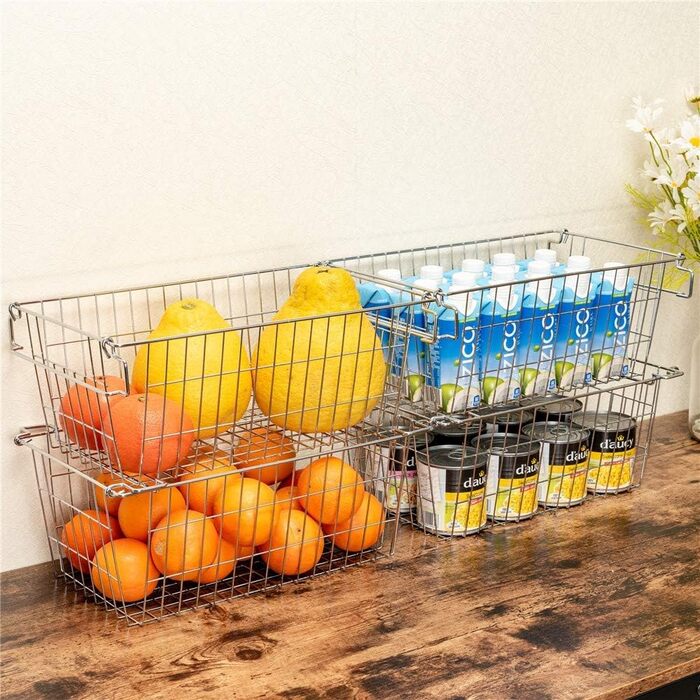 SANNO Freezer Storage Baskets, Stackable, for Pantry, Storage and Organization, Stackable, Potato and Onion Storage Containers, Metal Storage Baskets, 4 Pack