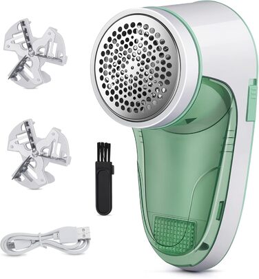 Електричний видалення ворсу для одягу, бездротовий, з USB-кабелем, змінна насадка, для пуловерів та вовняних виробів (зелений)