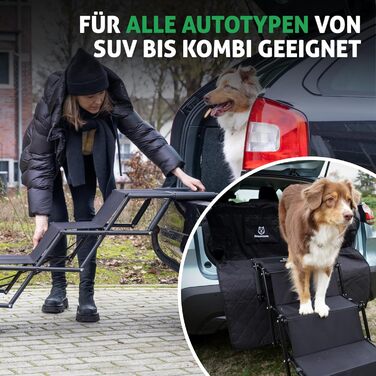 Dog stairs car [with unique safety level] Folding dog ramp car - Dog car entry aid - Dog stairs for large dogs - Folding dog ladder up to 60kg