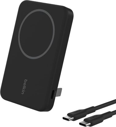 Belkin BoostCharge Pro Powerbank 5000mAh з Qi2 та MagSafe, чорний. Портативний зарядний пристрій з вбудованим підсвіткою, сумісний з iPhone 17, iPhone Air, iPhone 16, 15, 14, Pixel та ін.
