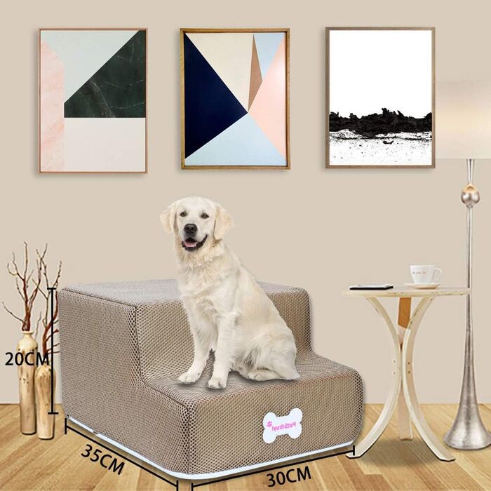 Сходинки для собак на 2 щаблі: для ліжка, дивану, 20 см, широкі, антиковзні, для маленьких, старих, великих собак та котів, Khaki