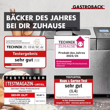 Хлібопечка GASTROBACK Advance - повністю автоматична хлібопекарня з 18 програмами (вкл. йогурт), таймером, відсіком для інгредієнтів, оглядовим вікном, бротавтоматом / хлібопекарня з нержавіючою сталлю, для 1 особи