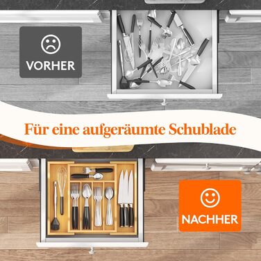 Органайзер для столових приборів Lifewit для шухляд 43 см, дерев'яний, для кухні (24-40 см)