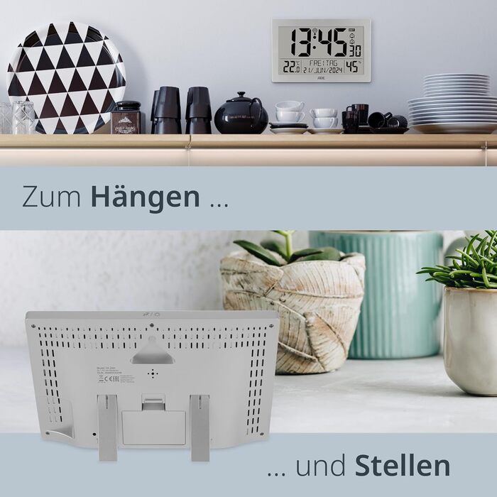 Digital Radio Clock with Large XL Display | Calendar | with Temperature Display & Hygrometer | Wall Clock | Radio Alarm Clock with 2 Alarm Times and Snooze Function | Silver