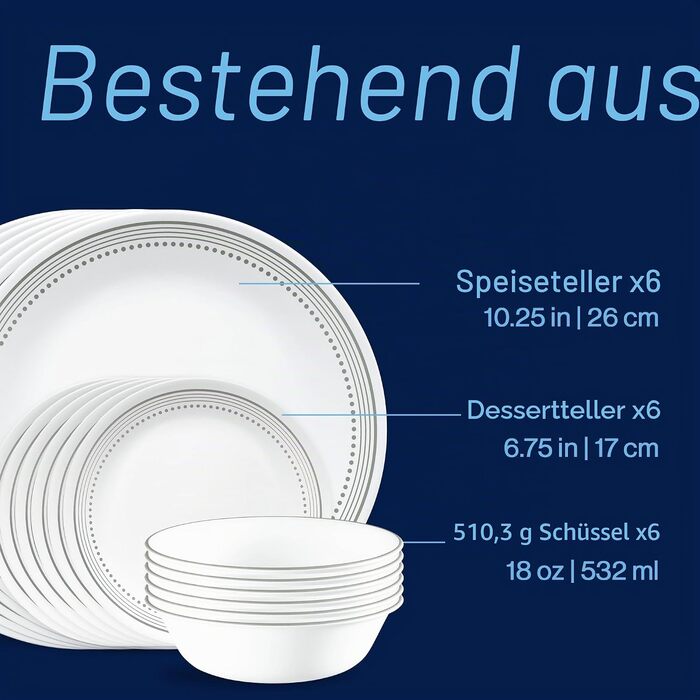 Сервіз столовий Corelle Mystic Gray на 6 осіб, 18 предметів, скло, сірий колір, стійкий до сколів