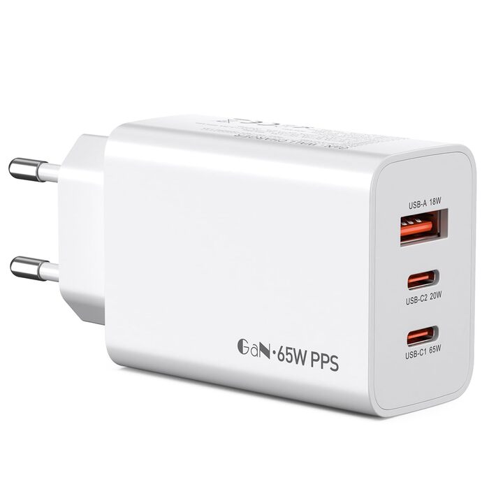Зарядний пристрій USB-C 50W, 5 портів: 2 USB-C та 3 USB-A, Power Delivery 3.0, швидка зарядка для iPhone, Samsung, телефонів, планшетів - Бежевий