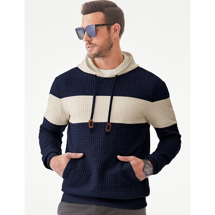 Чоловічий худі з капюшоном, довгі рукави, теплий світшот, казуальний стиль, блакитний колір, розмір XL