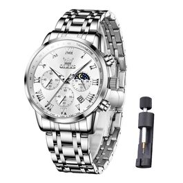 Чоловічий годинник на кварцовому механізмі з хронографом та фазами місяця. Стильний класичний годинник з нержавіючої сталі. Водостійкий годинник для чоловіків. Колір: сріблястий, чорний, золотий, блакитний. Модель: R5529g-g-b