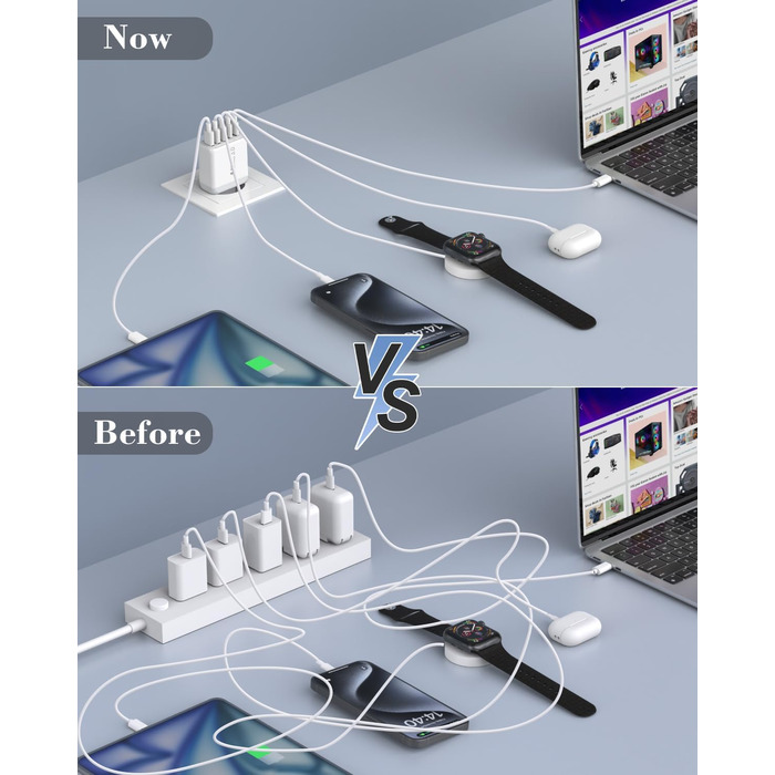 Багатопортовий зарядний пристрій Gcstnn 50W з 2 USB-C та 3 USB-A портами (білий) - для iPhone, iPad, Samsung Galaxy, Google
