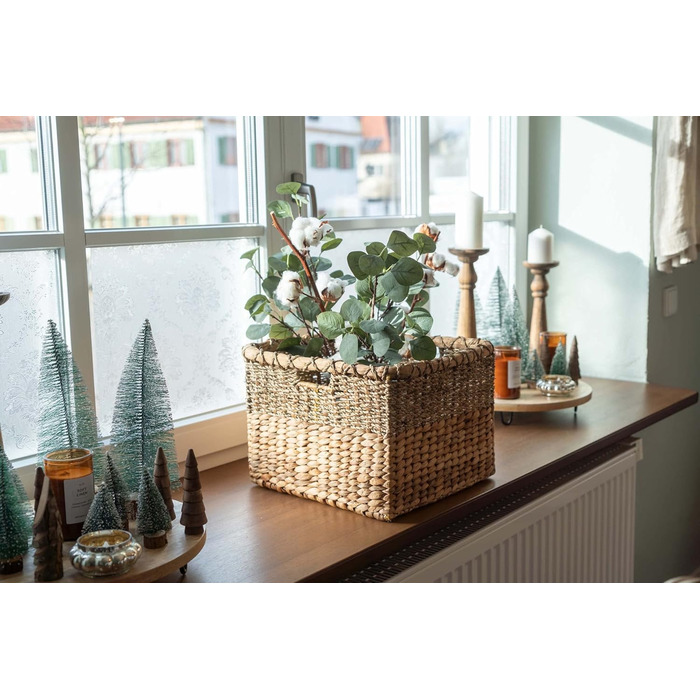 Decorative Basket Storage Woven from Water Hyacinth - Seagrass Rectangular - Shelf Basket Square - Set of 3 (S+M+L) Natural