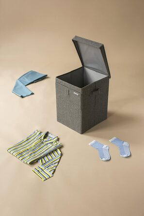 Brabantia Stackable Laundry Box 35L - Front and Top Opening - Large Volume - Lightweight and Sturdy Handles - Pepper Black