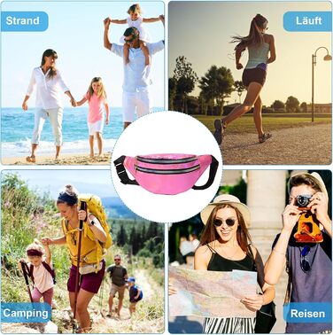 Дві жіночі поясні сумки/бананки: срібло + рожевий, водонепроникні, для активного відпочинку, подорожей та вечірок