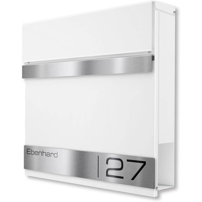 Поштова скринька Metzler Premium з газетницею, антрацит. Персоналізована з табличкою для імені. Якісна настінна поштова скринька з нержавіючої сталі V2A з порошковим покриттям RAL 7016, модель Stencil (біла)