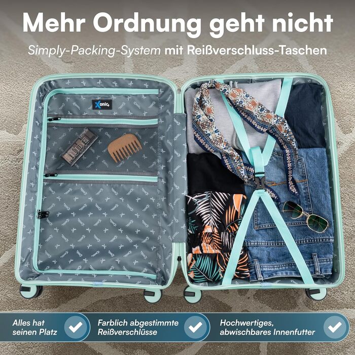 Валіза Xonic® Hartschalenkoffer M, 40 л: міцний корпус, подвійні колеса 360°, TSA-замок, колір м'ятно-зелений