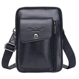 Шкіряна сумка-месенджер через плече Crossbody для чоловіків та жінок, чорна